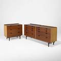 Finn juhl baker two dressers denmark ca 1951 walnut beech enameled metal metal labels 33 14 x 72 x 19 12 33 14 x 36 x 19 12