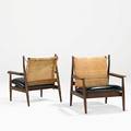 Finn juhl niels vodder pair of adjustable lounge chairs denmark 1950s teak cane recycled leather brass unmarked as pictured 32 x 30 14 x 30