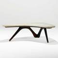Vladimir kagan kagandreyfuss boomerang coffee table usa 1950s sculpted walnut travertine unmarked 14 x 51 x 43 12