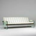 Fabio lenci sofa italy 1960s glass teak white vinyl enameled steel unmarked 29 12 x 80 x 37