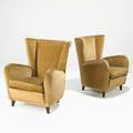 Paolo buffa pair of lounge chairs italy 1950 walnut silk velvet provenance hotel bristol merano unmarked 35 x 28 x 30 12
