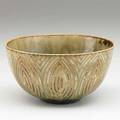 Axel salto royal copenhagen glazed stoneware vessel matte brown and celadon glaze denmark 1940s incised salto three wavy lines 2 34 x 5