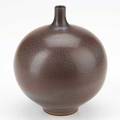 Berndt friberg gustavsberg spherical stoneware vase chocolate brown and grey leathery glaze sweden 1960s incised friberg with hand 5 34 x 4 12