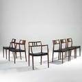 Niels o moller jl moller set of six dining chairs two arm four side denmark 1970s rosewood leather branded marks armchair 30 34 x 22 14 x 21