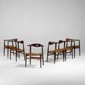 Hans wegner johannes hansen six chairs two the chair four cow horn denmark 1950s teak lacquered cane the chairs branded johannes hansen copenhagen denmark cow horns 29 12 x 23 x 18