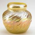 Tiffany studios gold favrile glass vase with relief decoration new york signed lct 0827 4 34 x 5