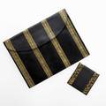 Josef hoffmann wiener werkstatte clutch and wallet with geometric pattern austria 1920s gilded and embossed leather silk grosgrain both stamped wienerwerkstatte 9 x 7