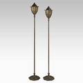 Handel two floor lanterns meriden ct ca 1920 patinated metal crackled glass no visible signatures 66 12 and 63 12