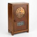 Gustav stickley and seth thomas mantel clock eastwood ny ca 1910 oak copper leaded glass als ik kan stamp to copper and branded mark 8331631l 13 34 x 8 12 x 5