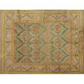 Style of william morris contemporary roomsize rug in green mustard and purple floral pattern on french blue field unsigned 89 x 119