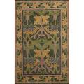 Style of william morris set of two contemporary rugs roomsize and area with botanical pattern in indigo mint and yellow on forest green ground unsigned room 8 x 98 area 4 x 6