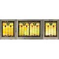 Arts and crafts three leaded stained glass panels stylized water lilly pattern usa ca 1915 in original frames unsigned largest 25 x 32two smaller panels each 25 x 20