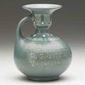 Roseville della robia vase with handle incised with come fill the cup and in the fire of spring your winter garment of repentance fling zanesville oh ca 1910 unmarked 6 x 4 12