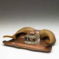 Joseph heinrichs attr ink set usa ca 1910 hammered copper rams horns glass and silver unsigned 3 12 x 12 34 x 8 12