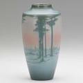Sallie coyne rookwood scenic vellum vase with snow landscape cincinnati 1916 flame markxvi1916vsec 6 12 x 3 14