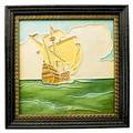 Rookwood large tile decorated in cuenca with a tall ship cincinnati ca 1920 framed no visible mark tile 12 sq
