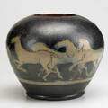 Russell crook large saltglazed stoneware vessel with horses and riders so lincoln ma ca 1910 unmarked 10 x 11