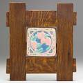 Leona nicholson newcomb college handbuilt tile of blossoms in arts  crafts frame new orleans la ca 1920 incised ln h ln b m tile 4 sq frame 10 34 x 9 12