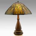 Handel table lamp with cattail shade meriden ct ca 1915 patinated bronze slag glass three sockets provenance property of a private collector delaware shade stamped handel pat 24 x 18 14