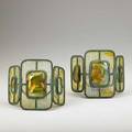 Tiffany studios pair of sconce shields new york ca 1910 turtleback and curtain glass patinated bronze provenance property of a private collector delaware unmarked 6 14 x 7