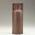 Teco tall twohandled vase unusual matte mauve glaze terra cotta illinois ca 1910 stamped teco 438 11 12 x 3 34