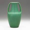 Teco twohandled vase matte green glaze terra cotta il 1900s stamped teco 9 x 5