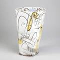 John gill tall earthenware vessel with interior tube usa 1979 sgrafitto decoration signed gill 79 16 34 x 10 12
