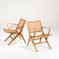 Danish modern pair of lounge chairs 1960s beech and woven cane unmarked each 31 x 21 x 27