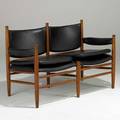 Kristen vedel two seat settee 1960s teak and leather original bon marche import tag 30 x 44 x 22
