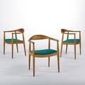 Hans wegner johannes hansenknoll the chairs set of three denamark 1960s oak and wool branded and knoll international labels each 30 x 24 34 x 21