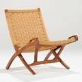 Style of hans wegner folding lounge chair denmark 1960s beech frames with woven cord seat 29 12 x 23 12 x 27