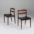 Bender madsen and ejner larsen willy beck pair of side chairs denmark 1950s rosewood and leather unmarked each 30 12 x 20 12 x 19