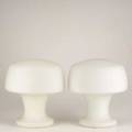 Swedish modern pair of frosted glass mushroom lamps each 14 x 13 dia