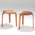 Alvar aalto artek pair of stools finland 1960s birch and cow hide stamped each 16 x 16 12 dia