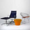 Charles eames harry bertoia and pierre paulin two lounge chairs ottoman and stool tallest 35 x 24 12 x 27