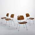 Charles  ray eames herman miller set of four dining chairs dcm usa 1950s walnut chromed plated steel and rubber foil labels each 30 x 19 x 21
