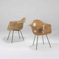 Charles  ray eames zenithherman miller two ropeedge armshells usa 1940s fiberglass on zincplated metal legs both have decals each 29 x 25 x 24