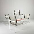 Richard schultz knoll set of four dining chairs and one coffee table usa 1960s mesh leather painted metal and enameled steel unmarked armchairs 29 12 x 23 12 x 24 and coffee table 15 3