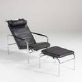 Zanotta adjustable lounge chair and ottoman italy 1990s chromed steel and leather manufacturers label chair 32 x 43 x 23 and ottoman 15 x 21 x 18