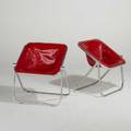 Giancarlo piretti castelli pair of plona folding chairs italy 1970s polished aluminum and leatherette foil label each 28 12 x 26 34 x 21 12