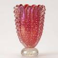 Ercole barovier barovier  toso fluted cased clear and red glass vase with fused silver foil and applied ribbed decoration unmarked 8 12 x 5 12