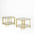 Baker attr pair of sofa tables usa 1980s brass and glass unmarked 18 x 23 12 sq