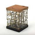 Style of silas seandel occasional table usa 1970s steel bronze painted wood and oak unmarked 17 x 12 sq