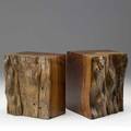 Studio pair of figured wood bookends with natural edges each approx 6 x 5 12 x 4 34