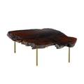 Studio freeedge coffee table usa 1960s70s burled redwood and brassplated metal unmarked 14 34 x 51 x 42