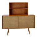 Paul mccobb winchendon twodoor cabinet with hutch usa 1950s birch canvas and aluminum branded overall 62 12 x 60 x 18 14