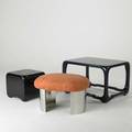 Karl springer pace coffee table stool and ottoman usa 1980s lacquered wood microfiber and polished stainless steel unmarked coffee table 22 12 x 36 x 26