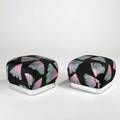 Karl sringer pair of ottomans usa 1970s silk and chromed steel unmarked each 18 x 25 12 sq