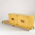 Renzo rutilli johnson furniture co cabinet usa 1950s lacquered wood brass and marble paper label 31 x 101 x 21