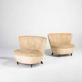 Gilbert rohde herman miller pair of lounge chairs usa 1940s upholstery and walnut unmarked each 29 x 39 x 29